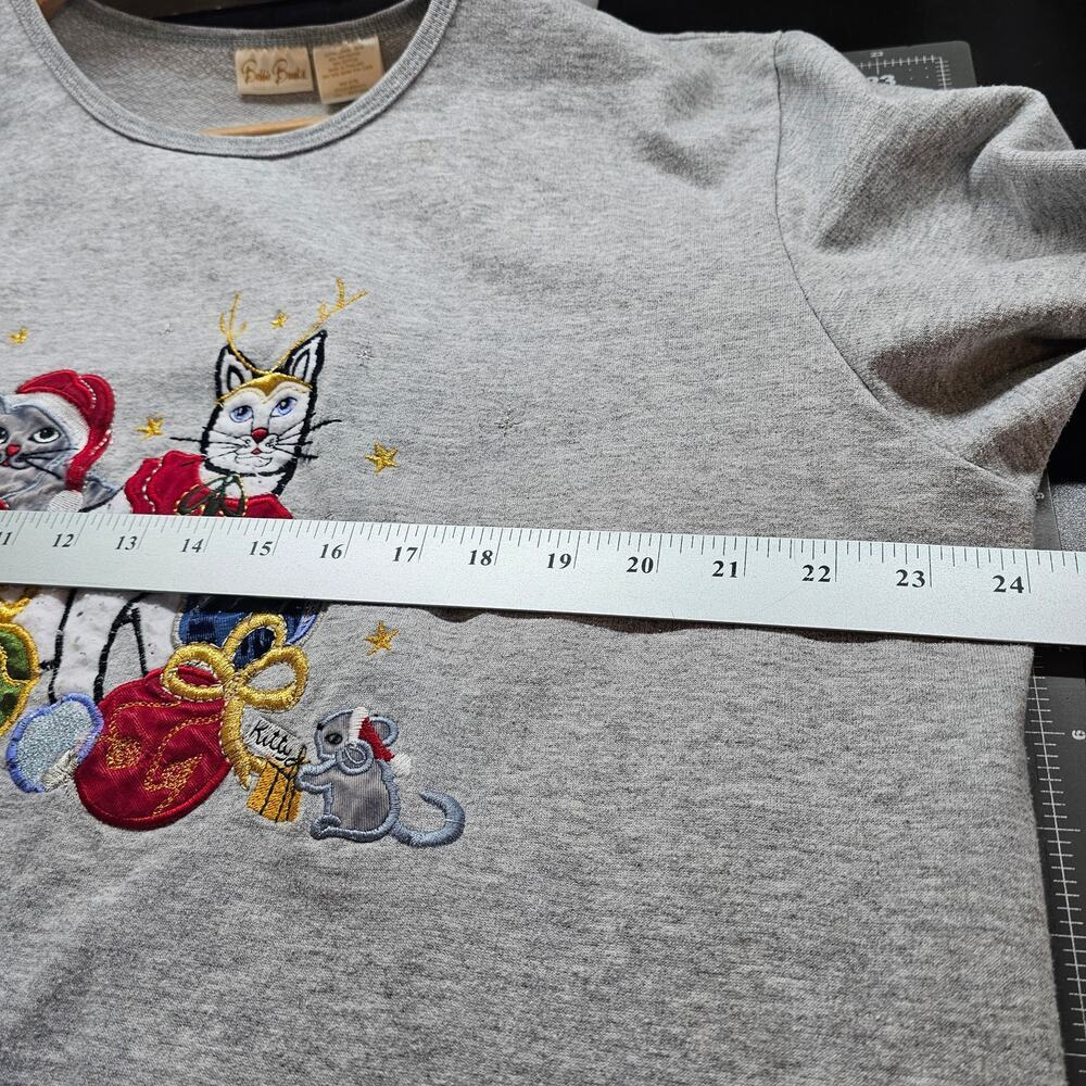 Vintage Cat Sweatshirt Women XL Gray 90s Christmas Kitten Embroidered Granny - Picture 10 of 10